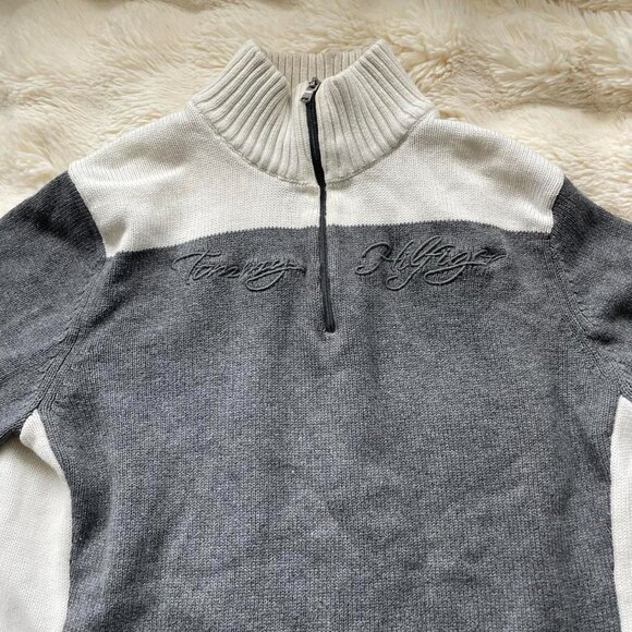 Grey & White Tommy Hilfiger Quarter-Zip Sweater - Picture 2 of 5
